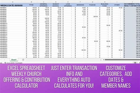 Church Weekly Offering and Contribution Spreadsheet Calculator, Track Tithes, Offerings and ...