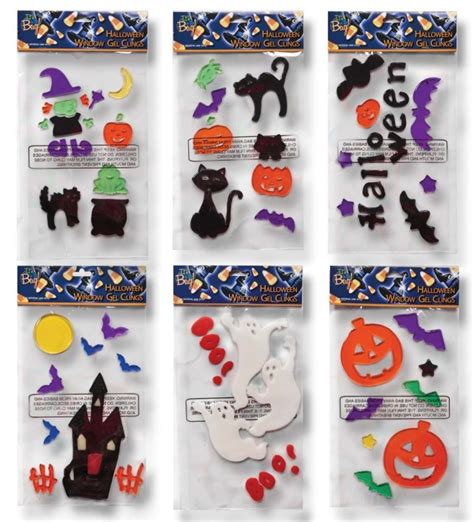 6 Halloween Window Gel Clings: Pumpkins, Bats, Ghosts, Witch, Black ...