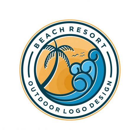 Beach Resort Logo Minimal Design in Blue and Orange Colors