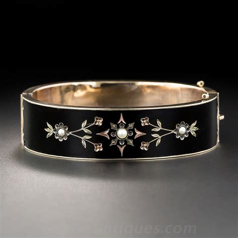 English Victorian Black Enamel Bangle Bracelet