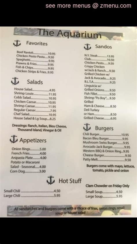 Menu at Aquarium Food & Spirits pub & bar, Petaluma