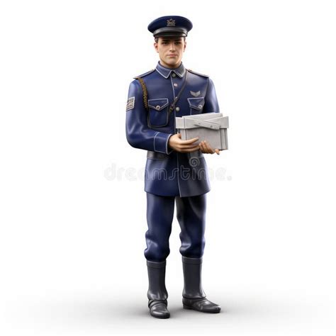 Realistic Portrait of Mailman Holding Package in 3d Mason Postal Uniform Stock Illustration ...