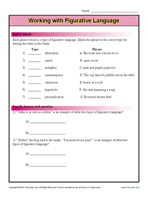 Figurative Language Practice Worksheet | PDF