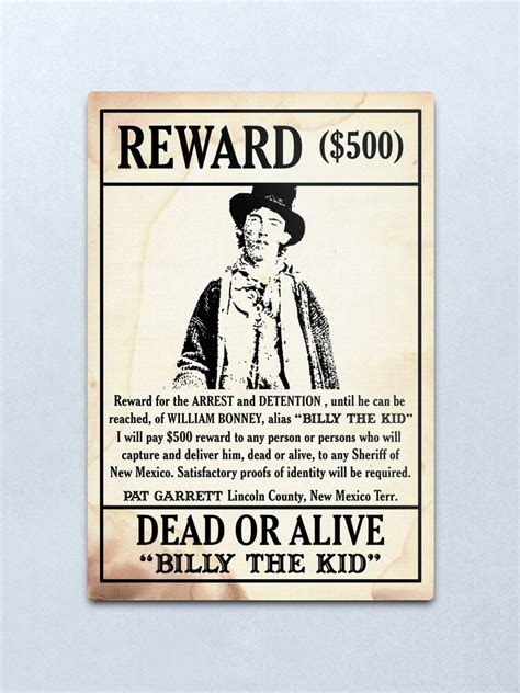 "Billy the Kid Wanted Poster" Metal Print for Sale by kayve | Redbubble