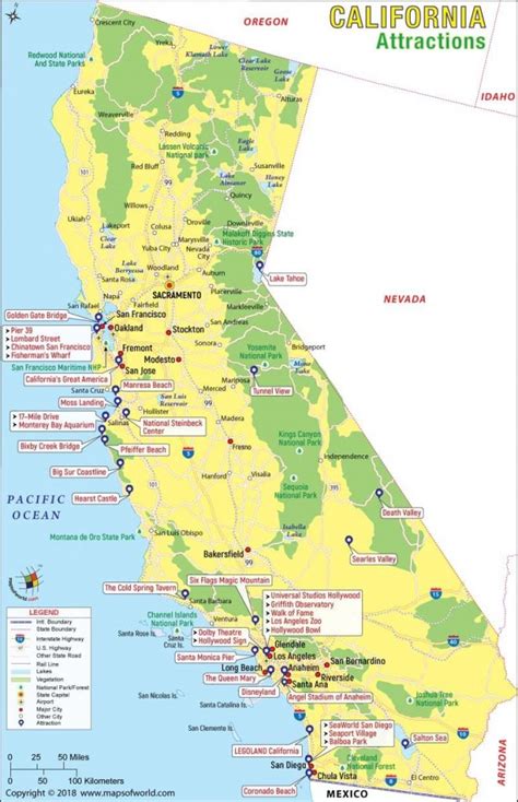 California Attractions Map | Travel In 2019 | California Attractions - California Tourist Map ...