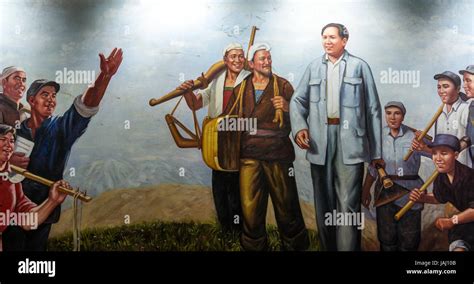 Oil painting in the style of Socialist realism in art depicting Chairman Mao as the leader of ...