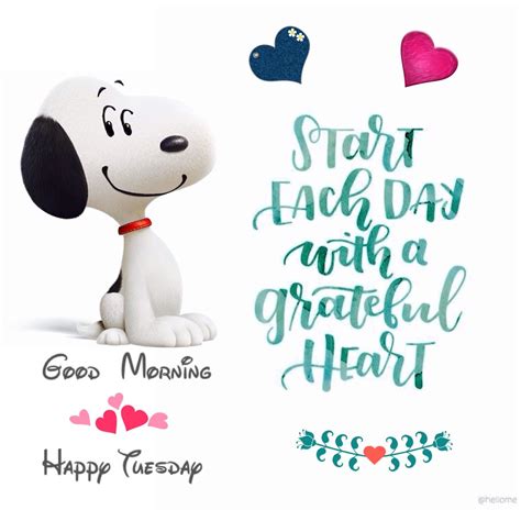 Start each day with a grateful heart. Good morning. Happy Tuesday. Snoopy 3D. | Good morning ...