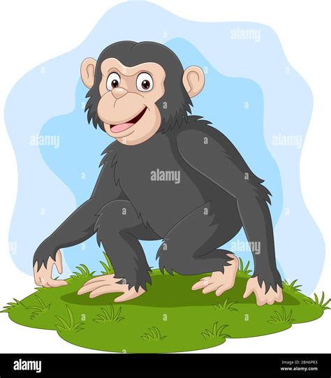 Cartoon happy chimpanzee in the grass Stock Vector Image & Art - Alamy