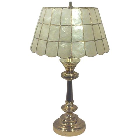 Brass Table Lamp with Capiz Shell Shade | Chairish