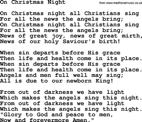 Catholic Hymns, Song: On Christmas Night - lyrics and PDF