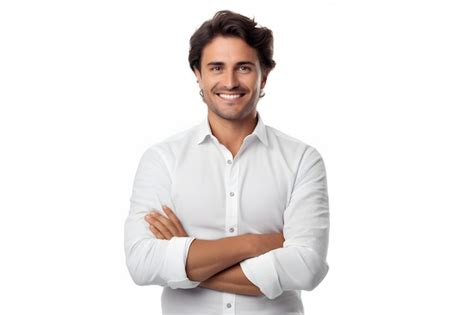 Premium Photo | Portrait of handsome smiling young man with folded arms ...