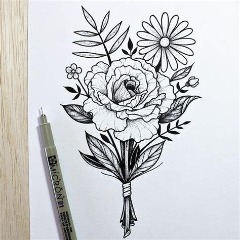 Flower Bouquet Drawing, Small Flower Bouquet, Flowers Bouquet, Drawing ...