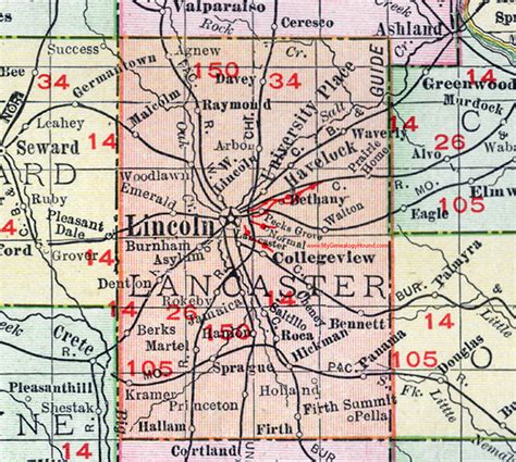 Lancaster County, Nebraska, map, 1912, Lincoln, University Place, Havelock, College View, West ...