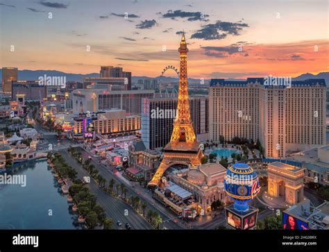 Las Vegas strip skyline at sunrise Stock Photo - Alamy