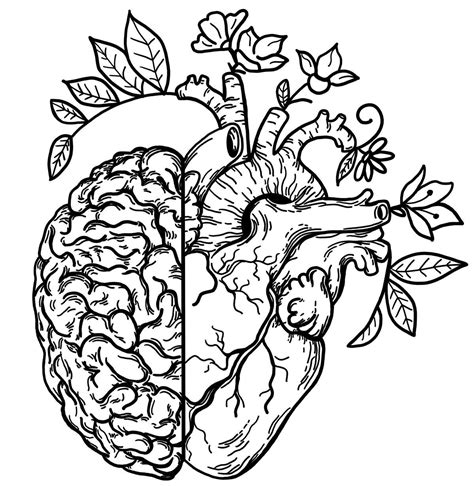 Half Brain Half Heart with Flowers | Coloring book art, Line art ...