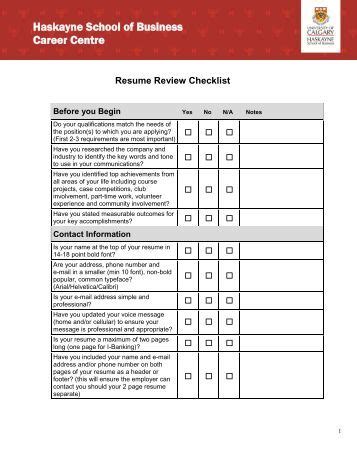 RESUME CRITIQUE CHECKLIST