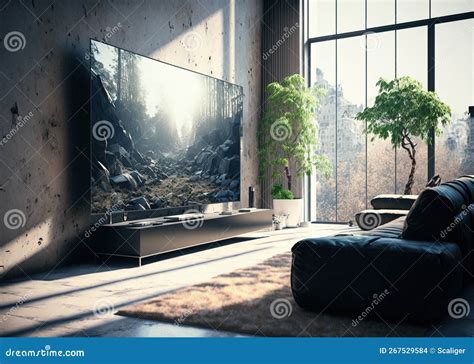 Big TV Wall Screen in Modern Living Room, Television Set in Luxury ...