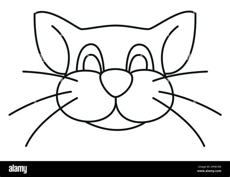 cat head - cartoon simple outline schematic black and white vector illustration isolated on ...