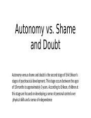 Autonomy vs. Shame and Doubt.pptx - Autonomy vs. Shame and Doubt Autonomy versus shame and doubt ...