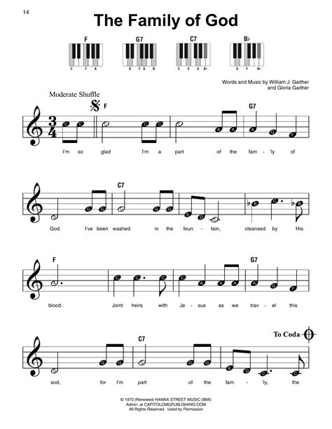 The Family Of God by Gloria Gaither Sheet Music for Super Easy Piano at ...