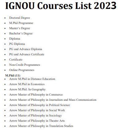 [PDF] IGNOU Courses List 2023 PDF - Panot Book