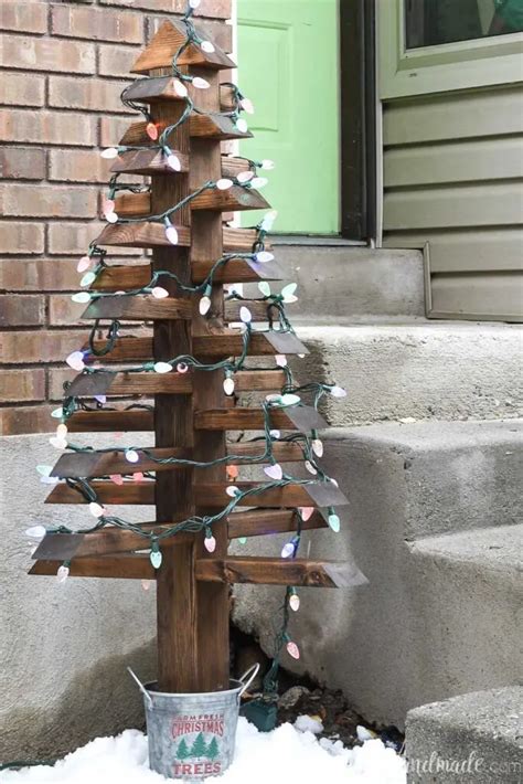 DIY Outdoor Christmas Trees with Lights - Houseful of Handmade