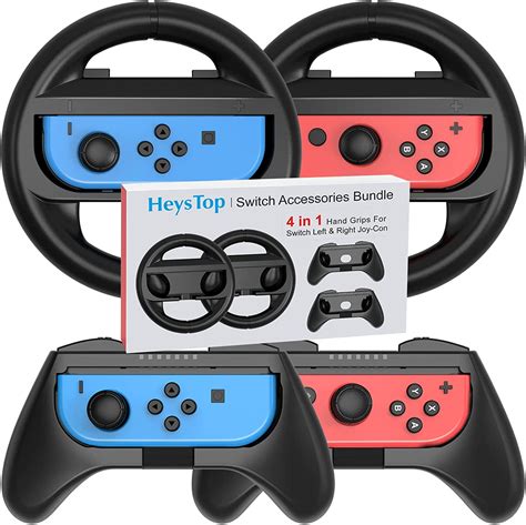 HEYSTOP Nintendo Switch Joy-Con Wheel Accessory (4 Pack) Grip Kit for Racing Games, Mario Kart ...