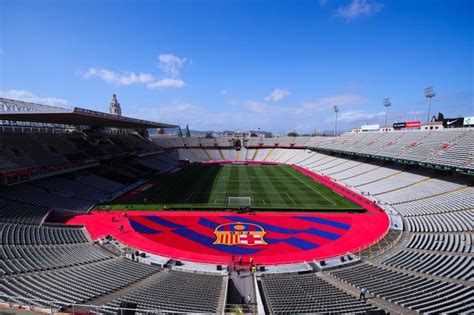 Estadi Olimpic Lluis Companys decorated in Barcelona colours for first ...