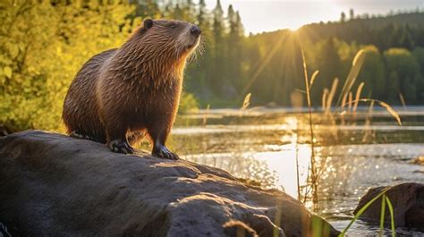 Premium AI Image | Closeup photo of a Beaver looking in their habitat