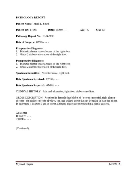 Medical Transcription - Pathology Report | Pathology | Epidemiology