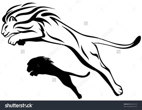 Jumping Lion Vector Illustration Outline Silhouette Stock Vector ...