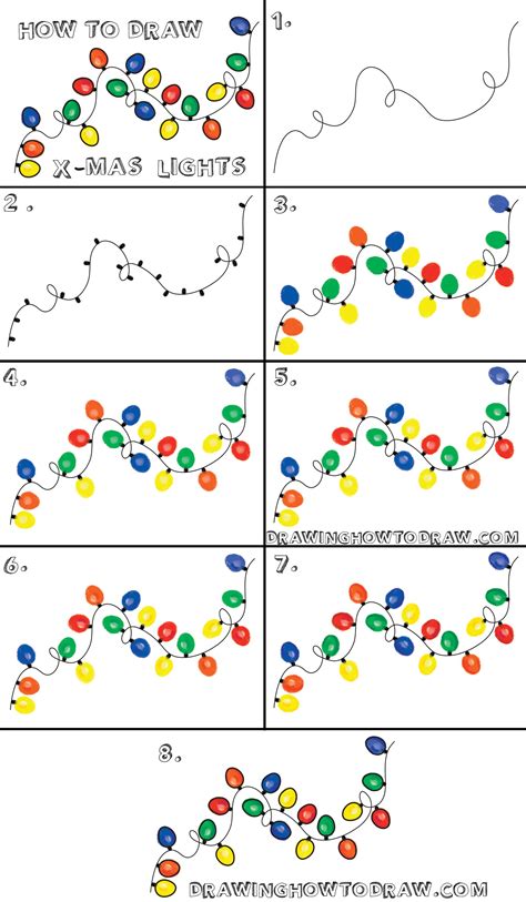 four different ways to draw christmas lights with numbers and dots on the same page,