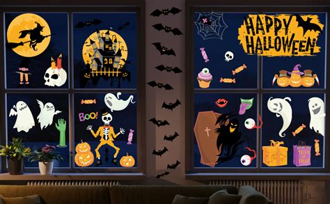 Amazon.com: Halloween Window Clings, 6 Sheets Halloween Crows Bats ...