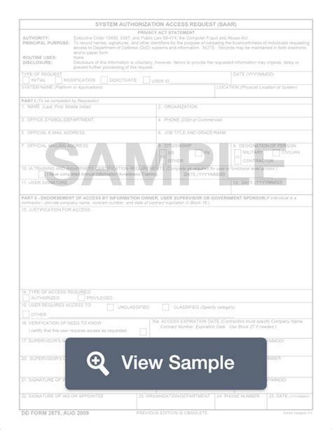 DD Form 2875: System Authorization Access | PDF Sample | FormSwift