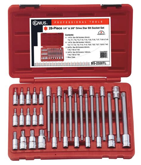 28 Piece 1/4" & 3/8" Dr. Star Bit Socket Set - Genius