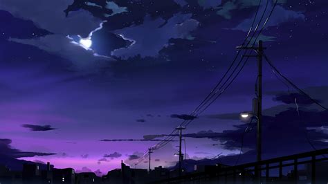 2048x1152 Power Lines Moon Anime Quite Night 4k Wallpaper,2048x1152 ...