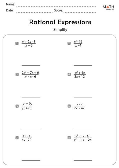 Rational Expression Worksheets 1 Simplifying