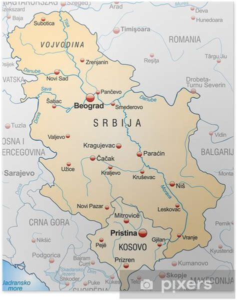 Poster Map of Serbia with neighboring countries as an overview - PIXERS.UK