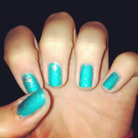 Teal with glitter gradient and gel top coat!