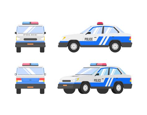 police car four angle set. Car side, back and front view. Vector flat illustration. 4964546 ...