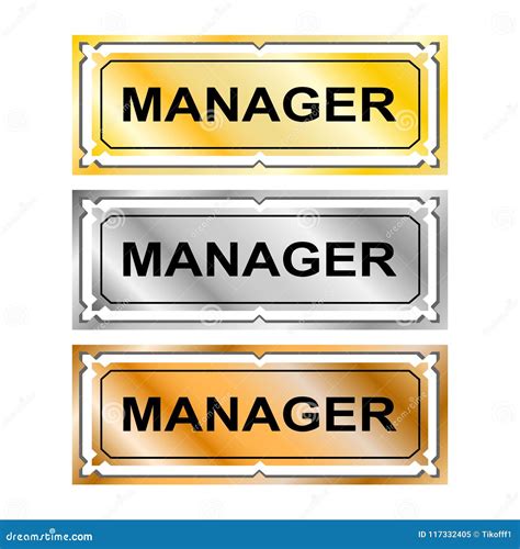 Gold, Silver and Bronze Plaque with Manager Lettering on White Background Stock Vector ...