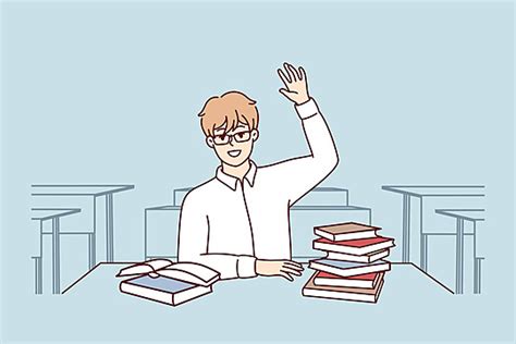 Students Raising Hands In School Concept Illustration Set Vector ...