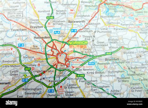 Road Map of Norwich, England Stock Photo - Alamy