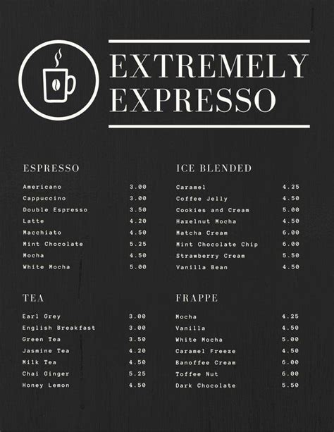 Black Textured Simple Coffee Drink Menu - Templates by Canva | Coffee shop menu board, Coffee ...