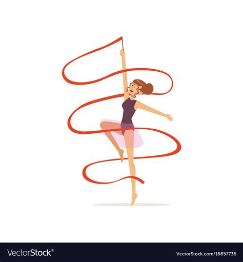 Professional gymnast girl dance with red ribbon Vector Image