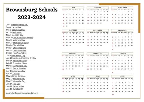 Brownsburg Schools Calendar with Holidays 2023-2024