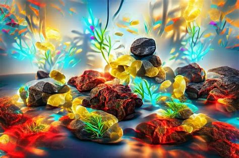 Rocks In An Aquarium underwater seaweed coral yellow red blue sunlight ...