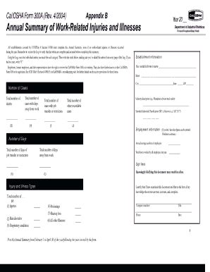 Fillable Online Form 300A - Annual Summary of Work-Related Injuries and ...