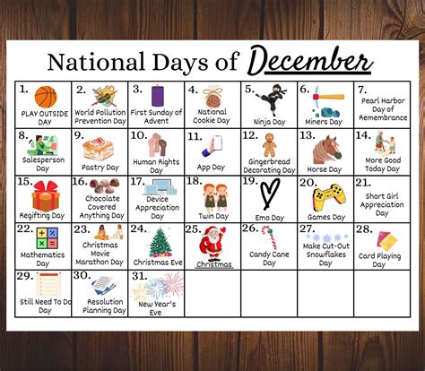 Printable December National Days Calendar, Fun Family Calendar ...