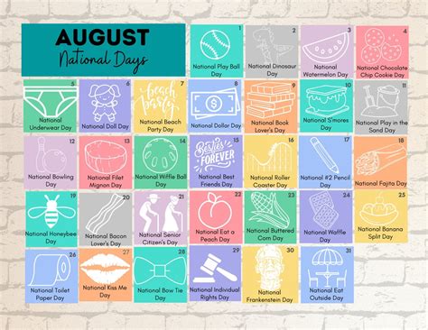 PRINTABLE AUGUST 2023 National Days Calendar Fun Family - Etsy